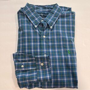 Polo Ralph Lauren‎ Blue Green Plaid Cotton Button Down Shirt XL